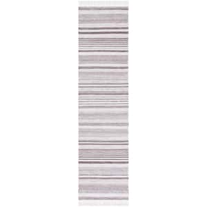 Striped Kilim Brown Ivory 2 ft. X 9 ft. Striped Runner Rug