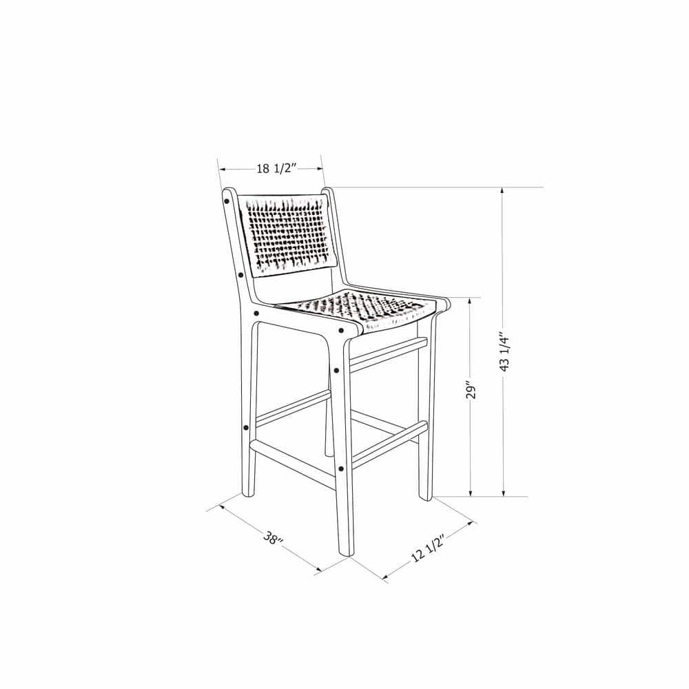Balka 43" Black and Natural Rattan Teak Bar Stool