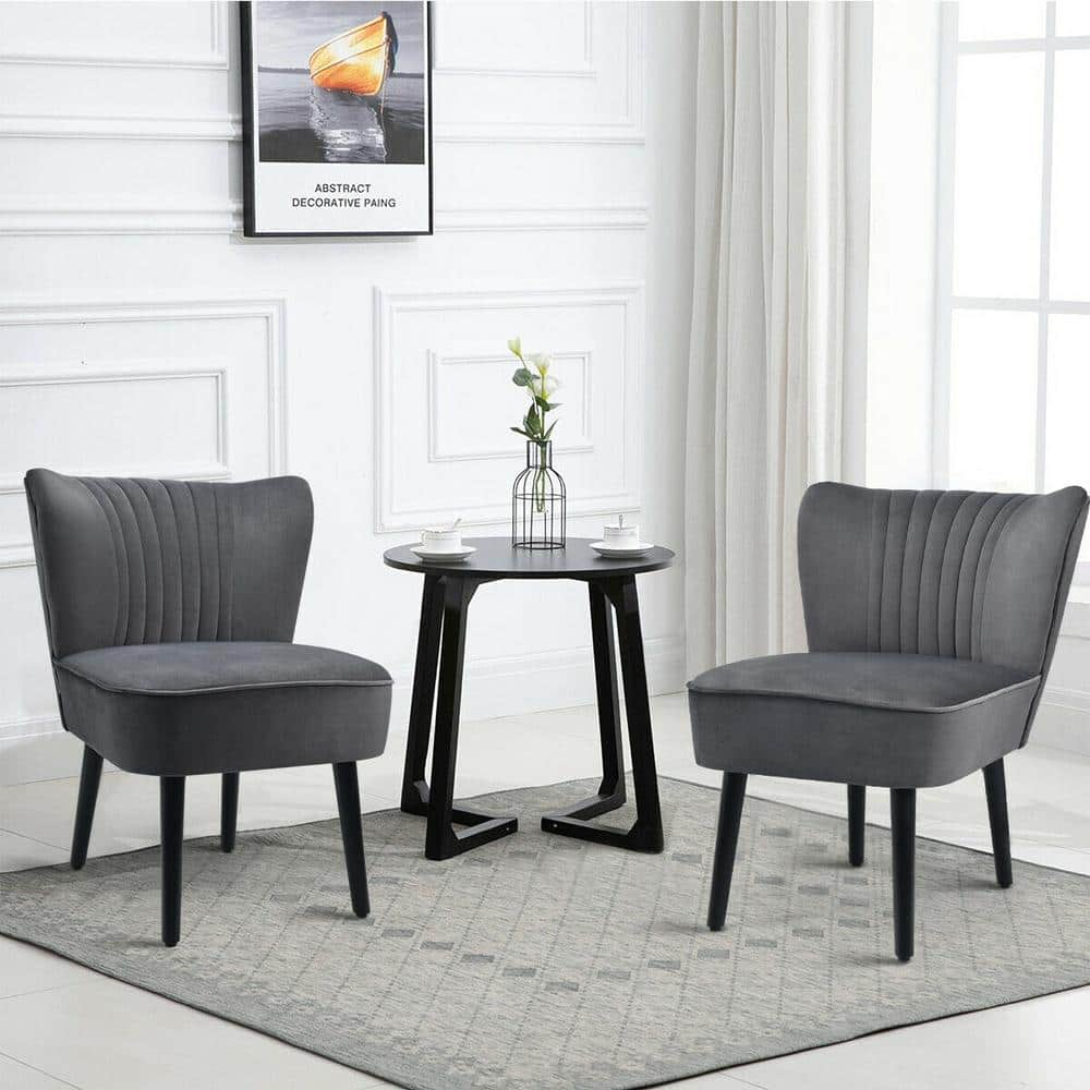 Parsons Gray Velvet Armless Accent Chair with Wood Legs