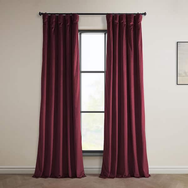 Exclusive Fabrics & Furnishings Dark Merlot Velvet Rod Pocket Room Darkening Curtain - 50 in. W x 108 in. L Single Panel Window Velvet Curtain