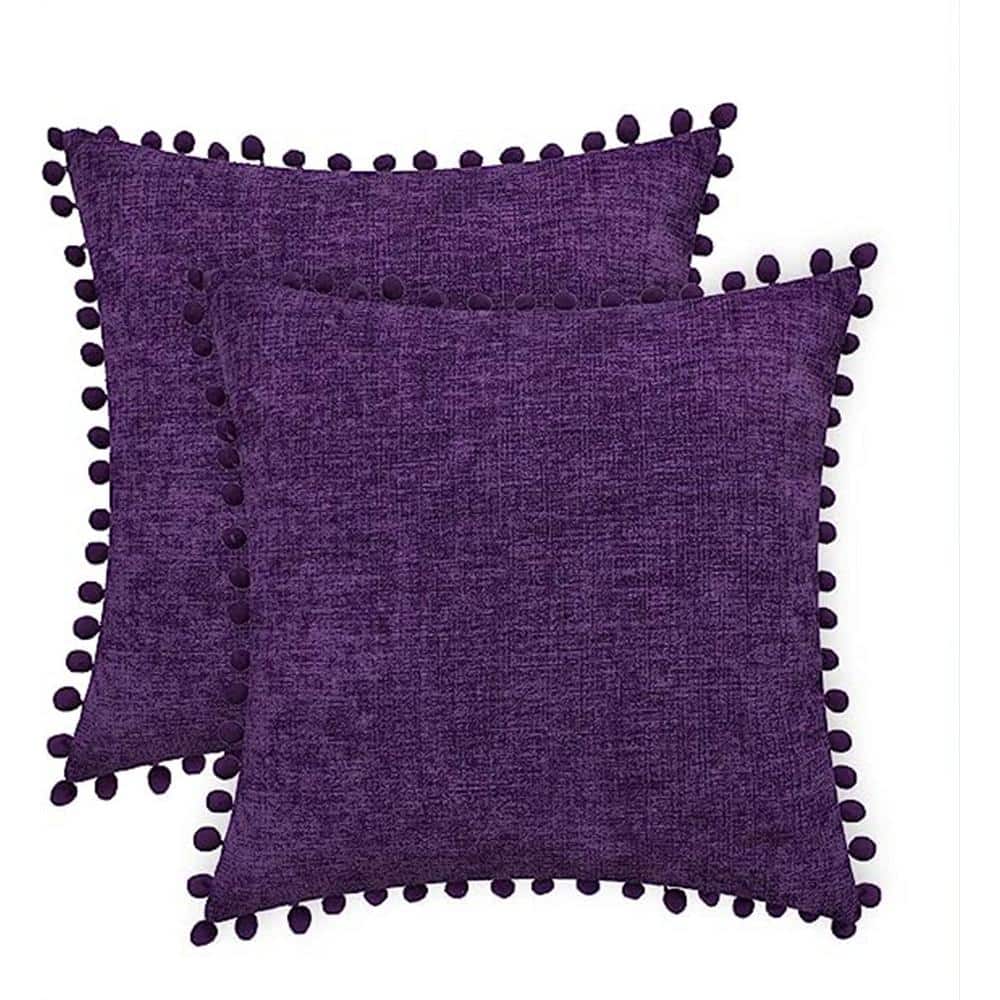 Pack-2 Outdoor Throw Pillow Cases Cozy Solid Dyed Soft Chenille Cushion Cov