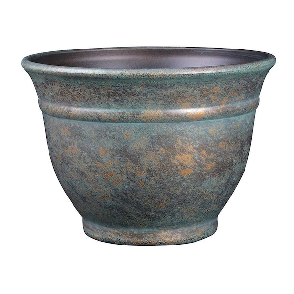 CHG CLASSIC HOME & GARDEN 12 in. Weathered Copper Alena Resin Planter
