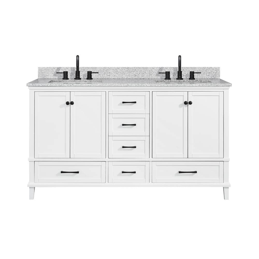 Merryfield 61 in. Double Sink White Bath Vanity with Gray Granite Top (Asse
