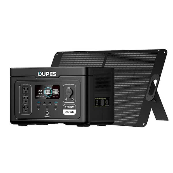 1200W/992Wh Solar Generator Push Button Start LiFePO4 Battery with 100W Panels for Camping, RV