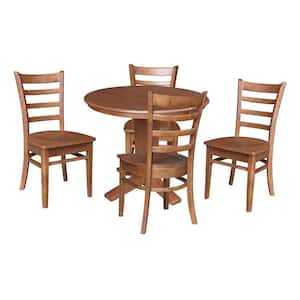 Aria 5-Piece Distressed Oak 36 x 48 in. Oval Solid Wood Pedestal Dining Table with 4 Emily Chairs, Seats 4