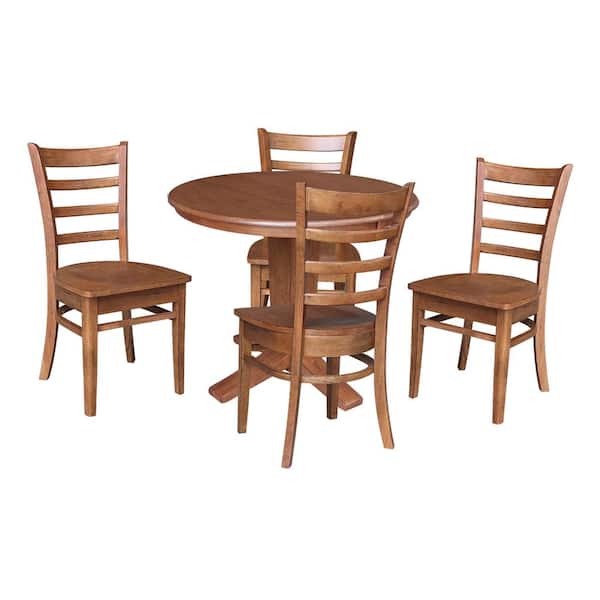International Concepts Aria 5-Piece Distressed Oak 36 x 48 in. Oval Solid Wood Pedestal Dining Table with 4 Emily Chairs, Seats 4