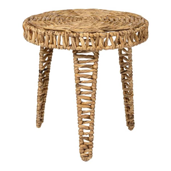 Amara 17 in. Coastal Bohemian Handwoven Water Hyacinth Wicker Round Tripod End Table, Natural