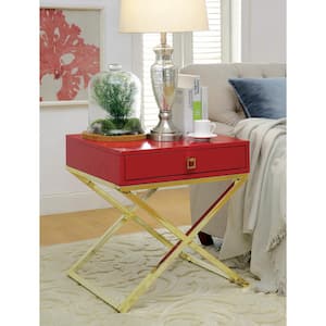 McConnels 24 in. Red Rectangle Wood End Table with 1-Drawer