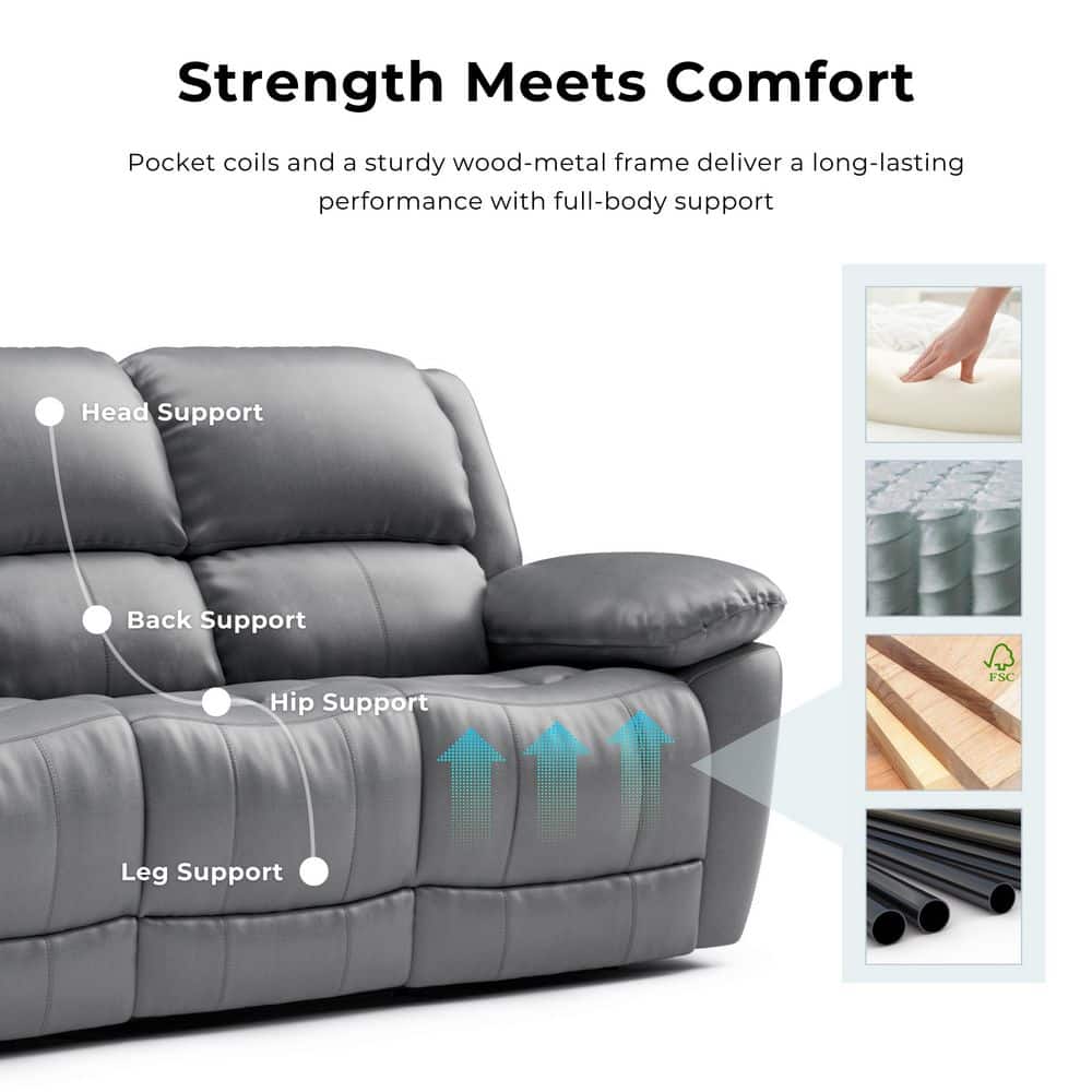 Powder Blue Leather Reclining Loveseat with Pillow Top Arms