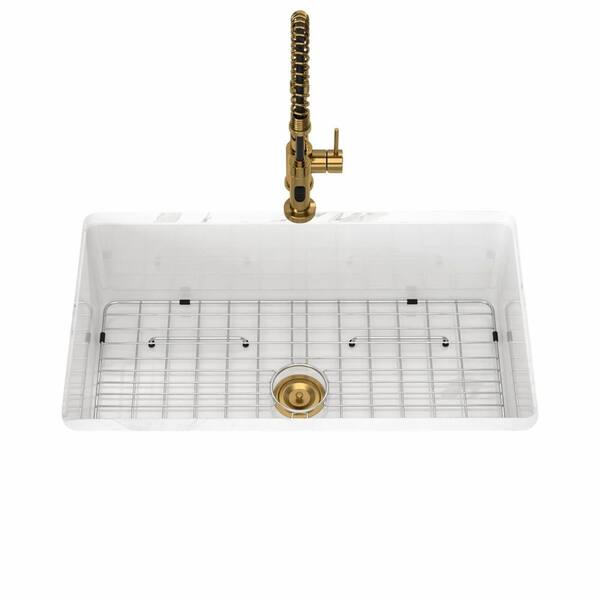 32 in. Undermount Single Bowl White Fireclay Porcelain Sink, Glossy Finish, Dual-Mount Compatible