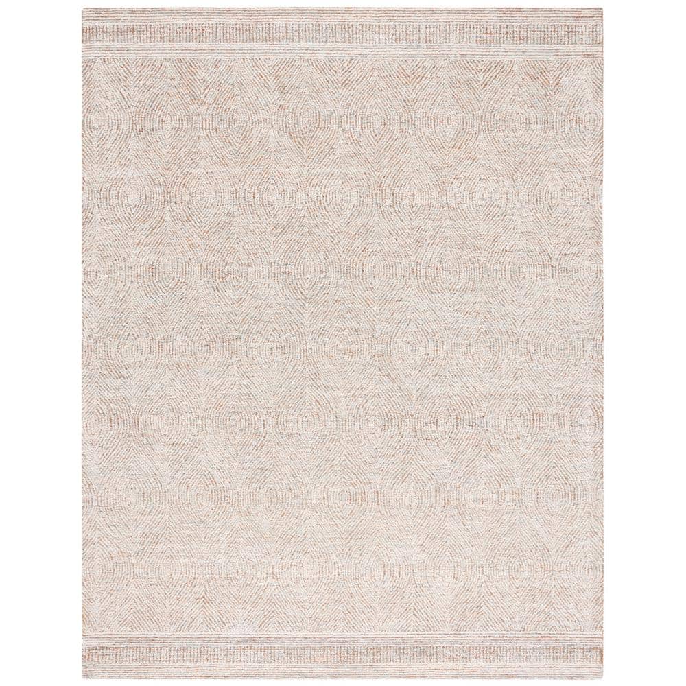 Ivory and Rust Abstract Wool 9' x 12' Area Rug