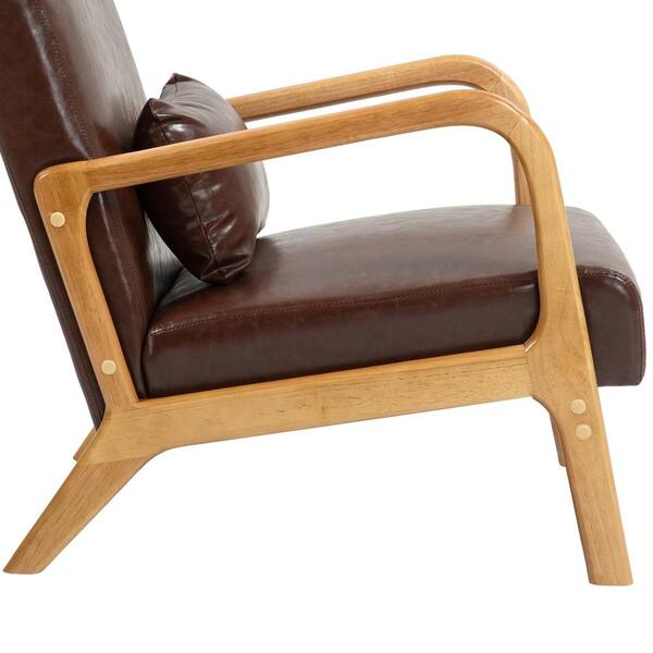 Uixe Mid-Century Coffee Wood Frame Faux Leather Upholstered