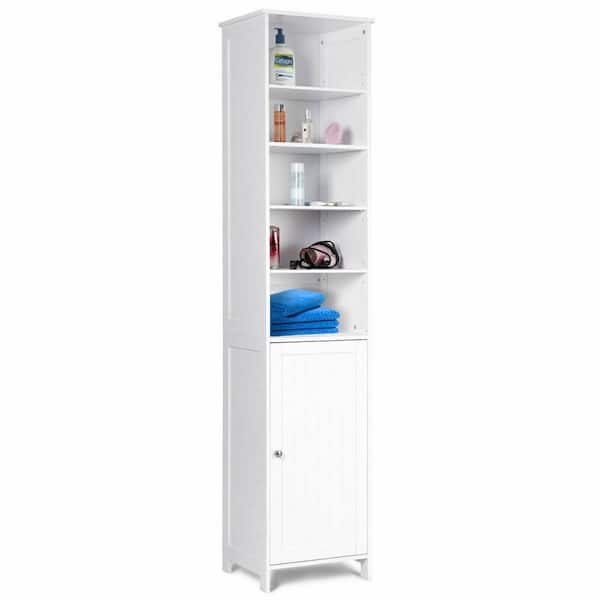 Costway 13.5 in. W Bathroom Tall Floor Storage Cabinet Free Standing Shelving Space Saver White