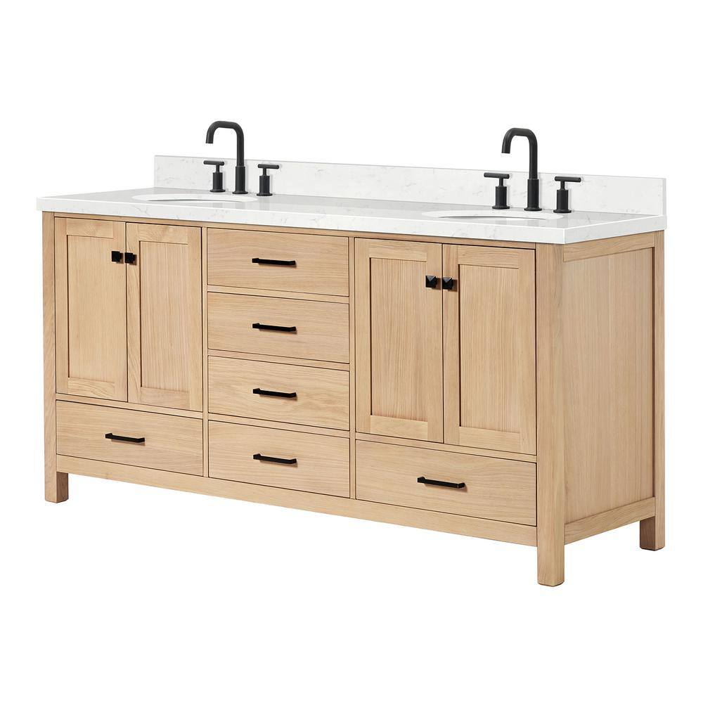 Cambridge 72" Double Sink Oak Vanity with Carrara Quartz Top