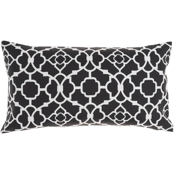 Waverly Waverly Black Geometric 21 in. x 12 in. Indoor/Outdoor Rectangle Throw Pillow