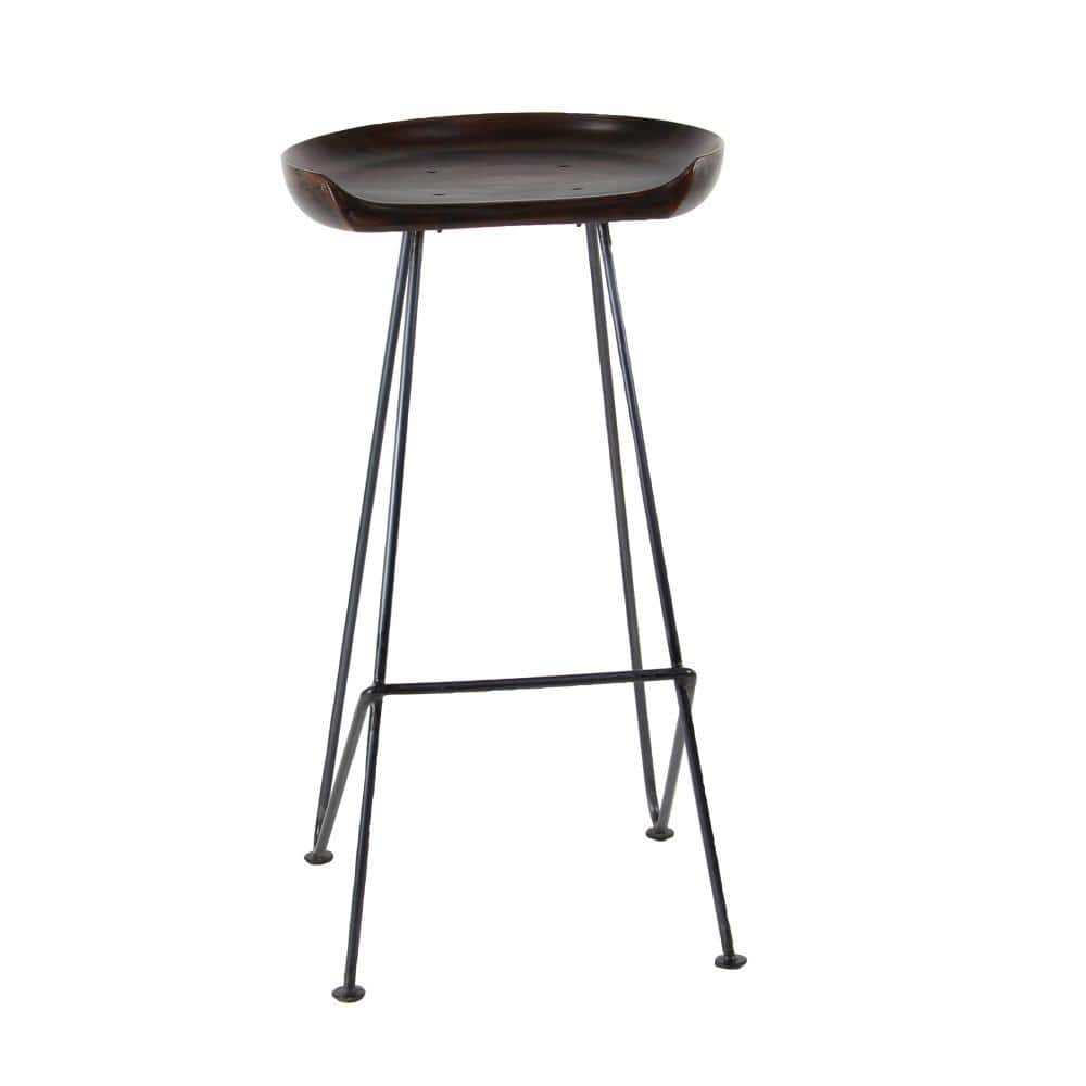 Adjustable Brown Acacia Wood and Metal Saddle Bar Stool