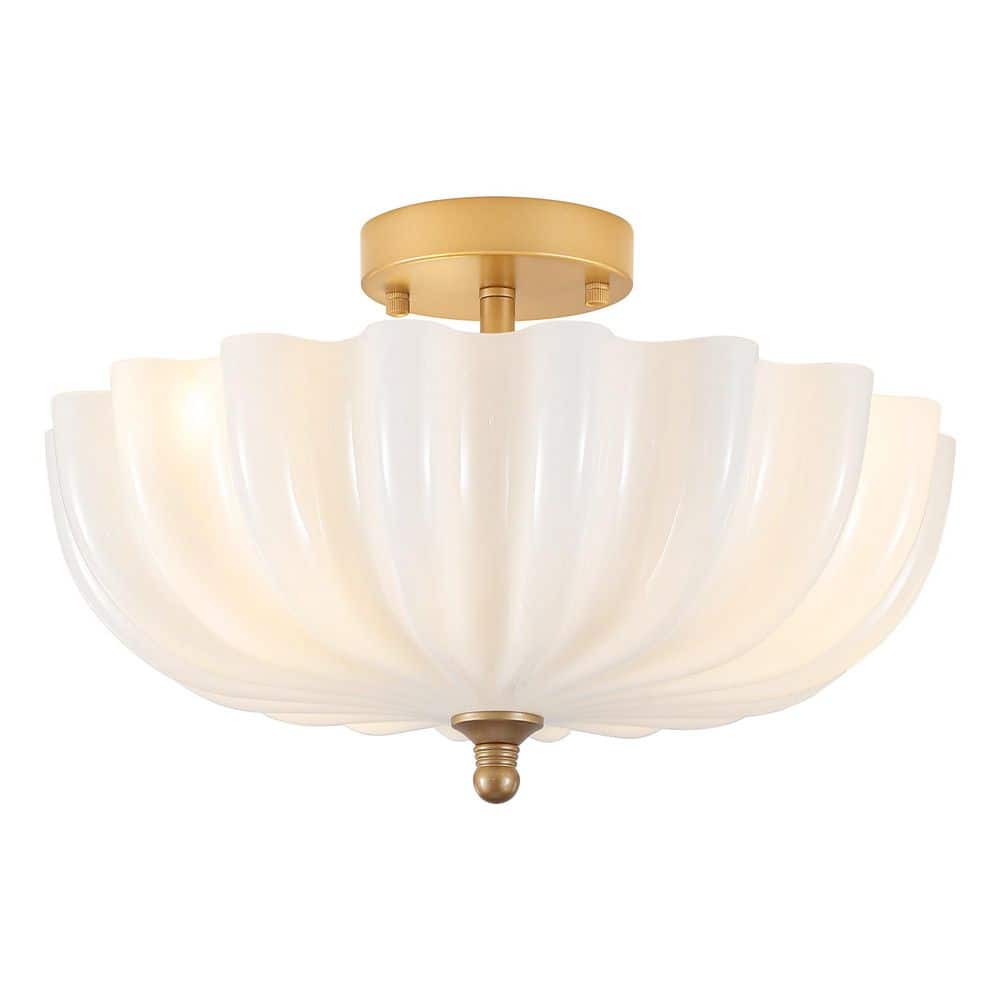 15.74 in. 3-Light Gold Modern Semi Flush Mount Ceiling Light Fixture with Flower Glass Shade for Kitchen Island price history on PriceWatchPro