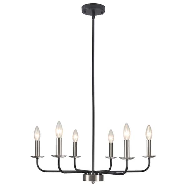 ADSENSTY 6-Light Black and Nickel Modern Chandelier Light Fixture with No Bulbs Included