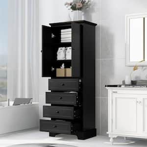 Modern 23.6 in. W x 15.7 in. D x 68.1 in. H Black Linen Cabinet Tall and Wide Floor Storage with Doors