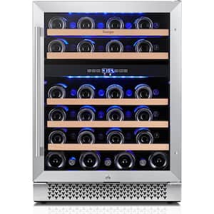 24 in. Dual Zone 46-Bottles Built-In Wine Cooler Refrigerator with Safety Lock and 5 Removable Shelves Frost Free