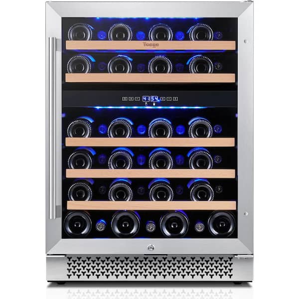 Yeego 24 in. Dual Zone 46-Bottles Built-In Wine Cooler Refrigerator with Safety Lock and 5 Removable Shelves Frost Free