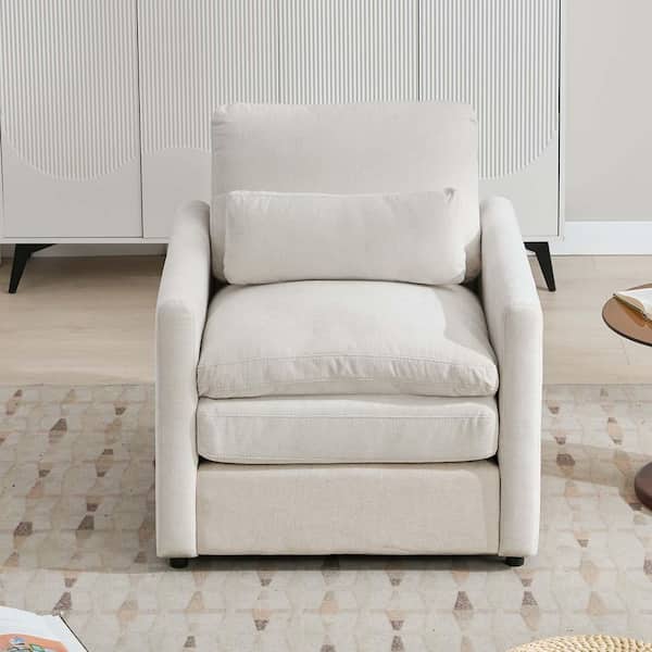Unbranded Beige Chenille Mid Century Modern Accent Arm Chair Upholstered Lounge Chair Oversized Comfy Sofa Chair