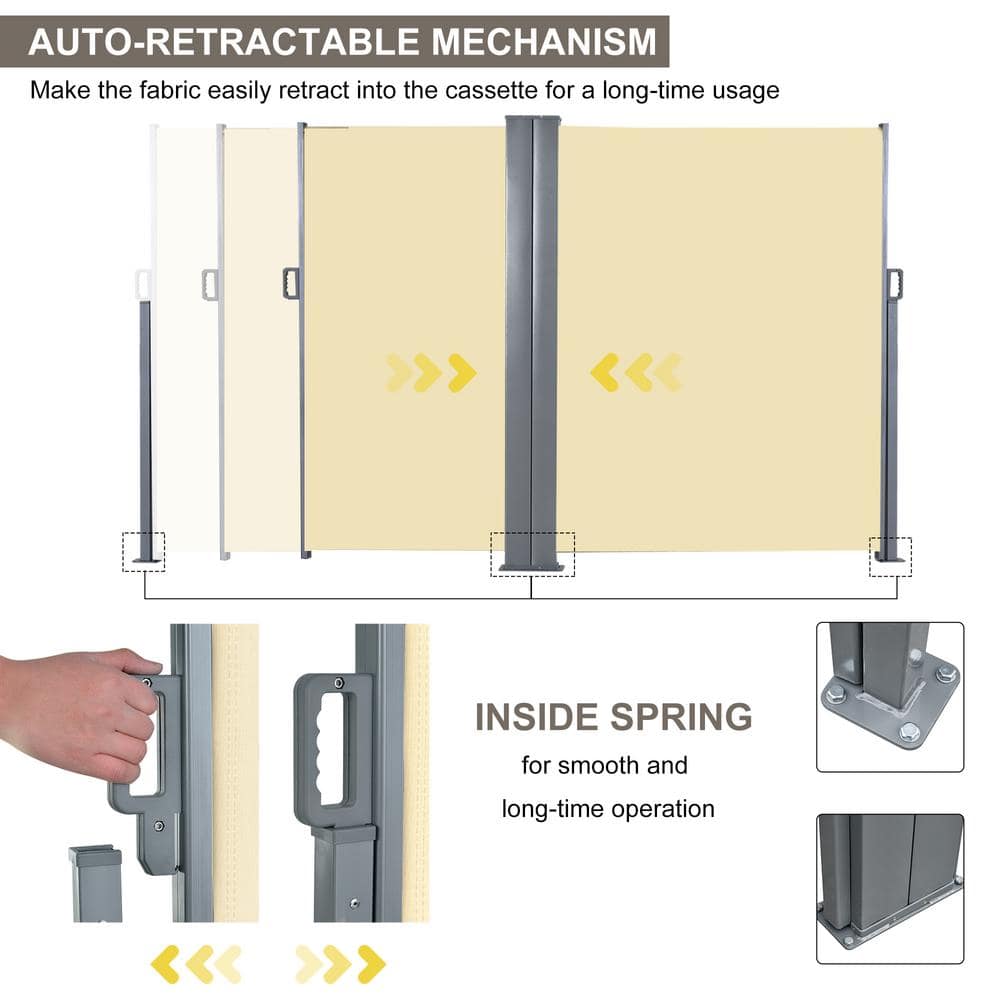 Beige Double Retractable Patio Side Awning with Steel Frame