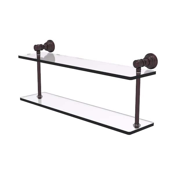 Allied Brass Carolina Collection 22in. x 9.2in. x 5.6in. Brass Rectangular Two Tiered Glass Shelf in Antique Bronze