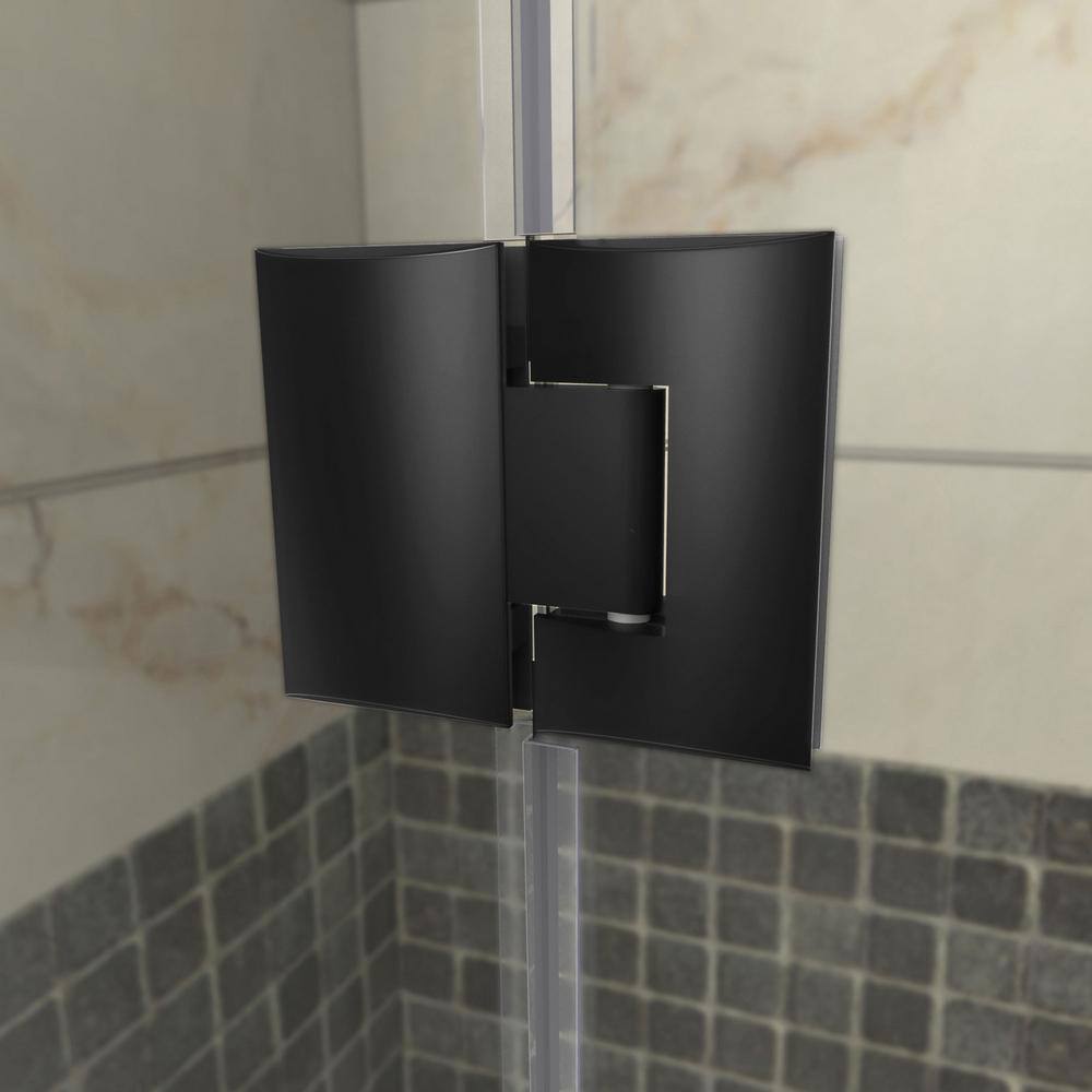 Matte Black Frameless Hinged Shower Door with Clear Glass