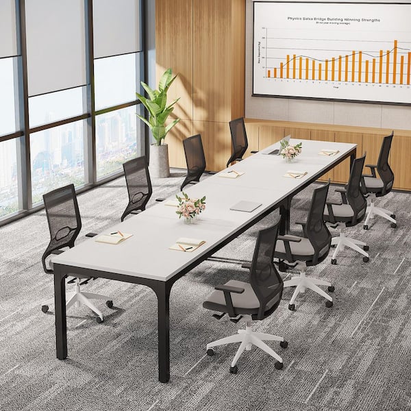 BYBLIGHT Moronia 78. 74in. 2PCS White & Black Conference Room Table, Long Office Desk, Seminar Meeting Table Desk for Boardroom