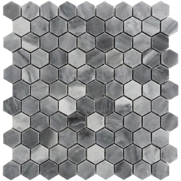 Apollo Tile Gray and White 11.3 in. x 12.0 in. Hexagon Polished Marble Mosaic Tile (4.71 sq. ft./Case)