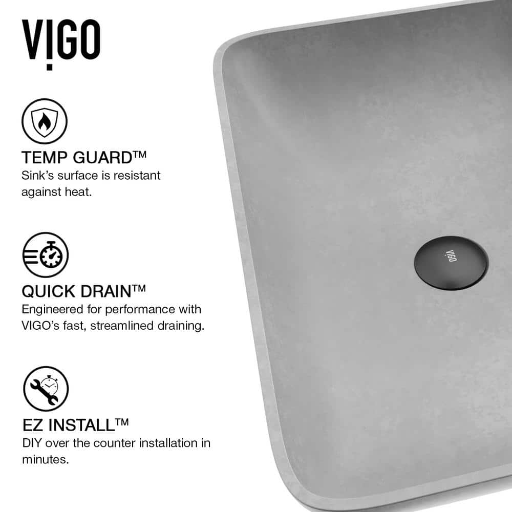 Gray Concrete 23" Rectangular Vessel Bathroom Sink