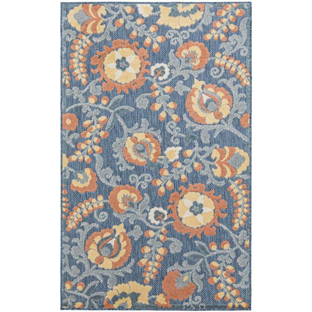 Rose Blue Rug Nourison Aloha Blue Rose 3 ft. x 4 ft. Floral Contemporary Area Rug ...