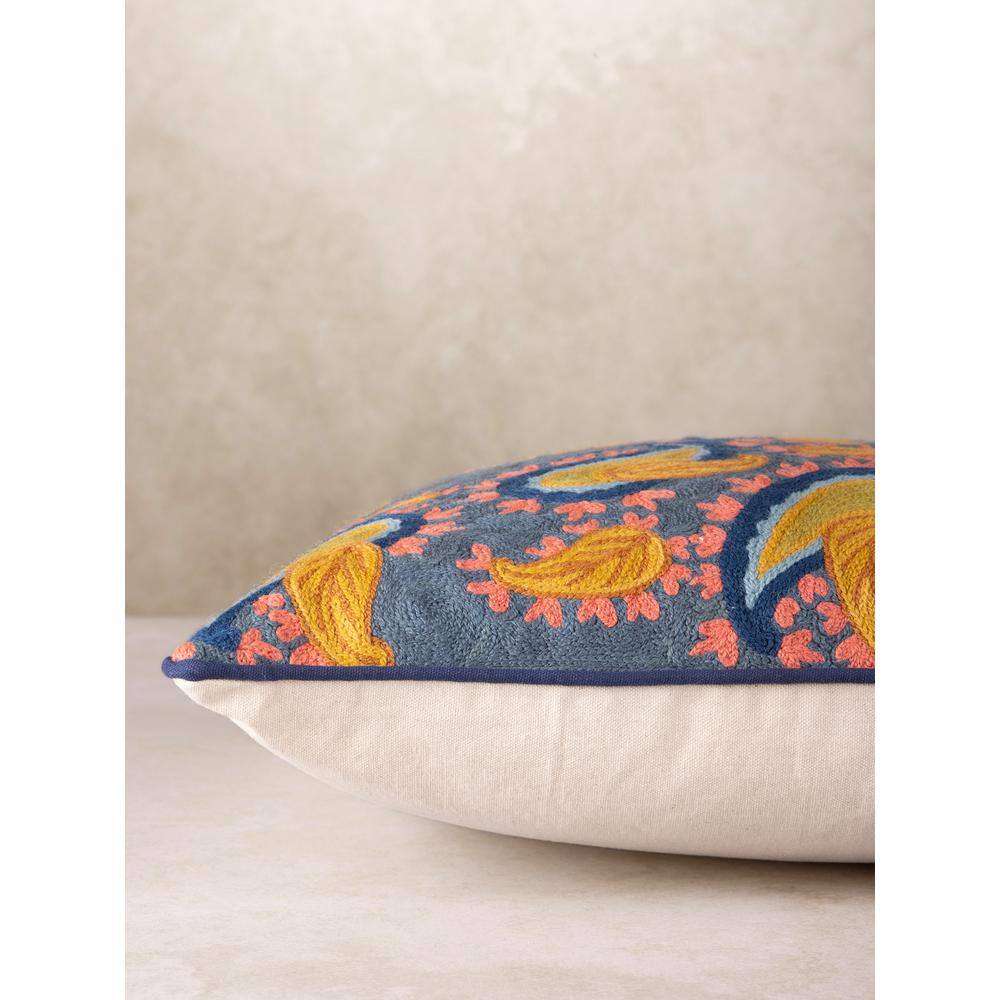 Havana Embroidered Multicolor Cotton Wool Throw Pillow 20"x20"