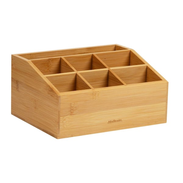 Mind Reader Desktop Organizer, 7-Compartment, Office Essentials, Modern, Office, Bamboo, 9.25 in. L x 7.25 in. W x 4.5 in. H, Brown