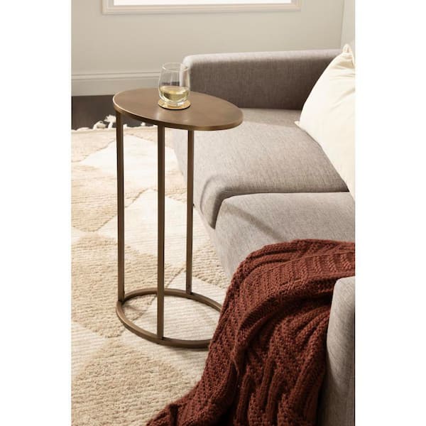 Natalli 14 in. Gold Oval Metal C Shaped End Table