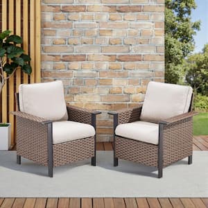 Nyajiah 2-Piece Wicker Patio Conversation Set with Beige Cushions