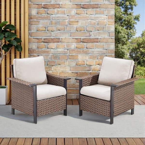 2-Piece Wicker Patio Conversation Set with Beige Cushions