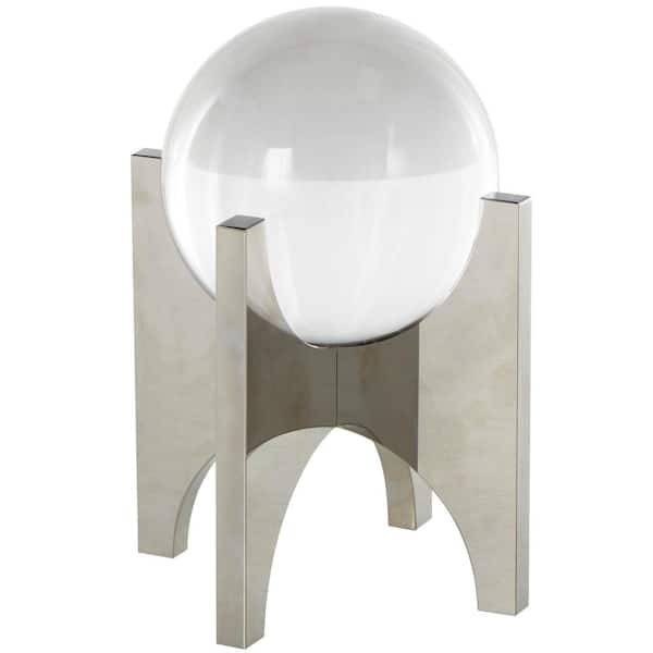 Silver Glass Geometric Sculpture with Clear Orb and X-Shaped Holder