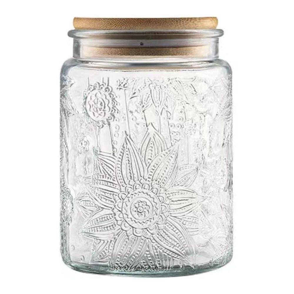 1-Pieces Airtight Sunflower Embossed Glass Food Storage Jar with Bamboo Lid Canister Decorative Kitchen Container price history on PriceWatchPro