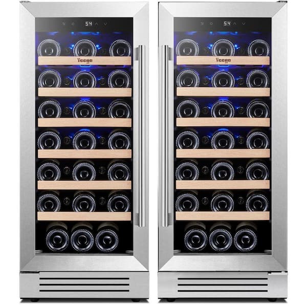 30 in. Dual Zone Built-in /Freestanding Cellar Cooling 66-Bottle Wine Cooler Side-by-Side Fridge in Stainless Steel