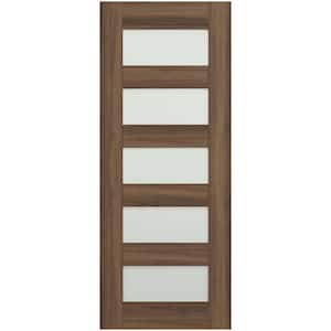 Vona 07-07, 36 in. x 79.375 in. No Bore 5-Lite Frosted Glass Pecan Nutwood Wood Composite Interior Door Slab