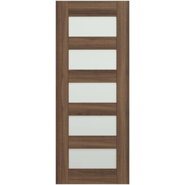 Belldinni Vona 07-07 30 in. x 83.25 in. No Bore 5-Lite Frosted Glass Pecan Nutwood Wood Composite Interior Door Slab