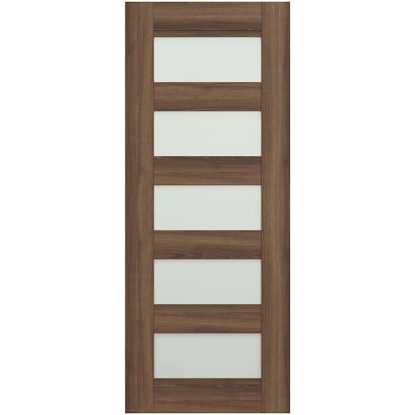 Vona 07-07, 36 in. x 95.25 in. No Bore 5-Lite Frosted Glass Pecan Nutwood Wood Composite Interior Door Slab