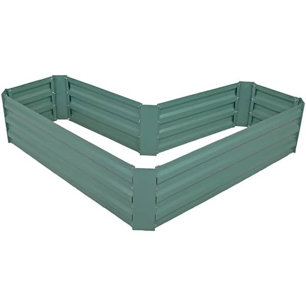 Sunnydaze Galvanized Steel 47.25 in L x 47.25 in. W x 12 in. H L-Shaped Metal Raised Garden Bed - Green