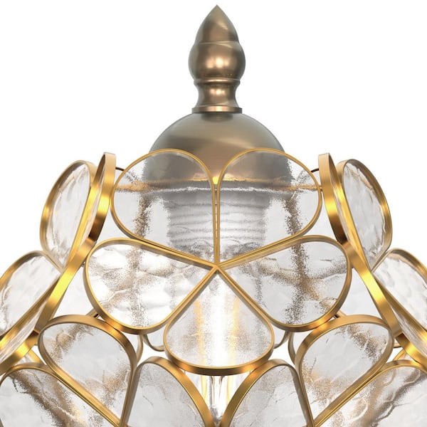 YANSUN 16.5 in.Gold Tiffany Style Cherry Blossom Clear Glass Table