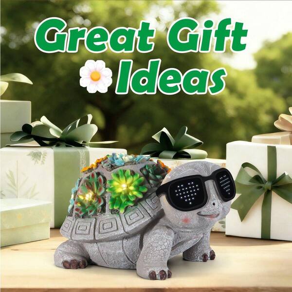 Solar Garden Statues Turtle with Succulent and LED Lights RT1204