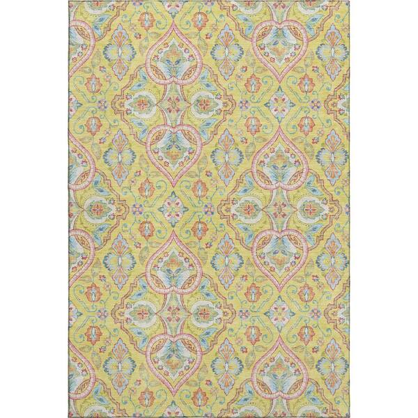 Mayfield Premium Machine Washable Abstract AMF2207 Yellow 3 ft. x 5 ft. Area Rug