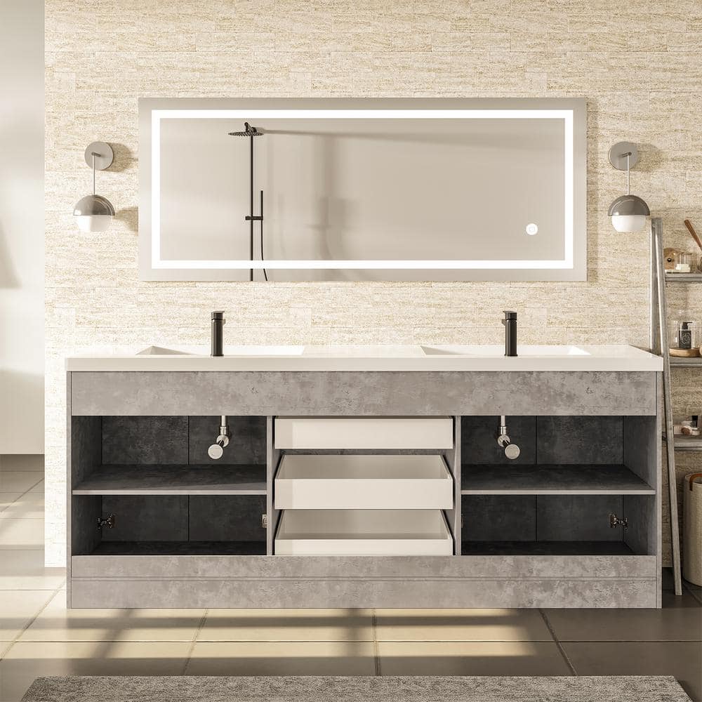 Cement Grey Double Sink Freestanding Bathroom Vanity with Acrylic Top