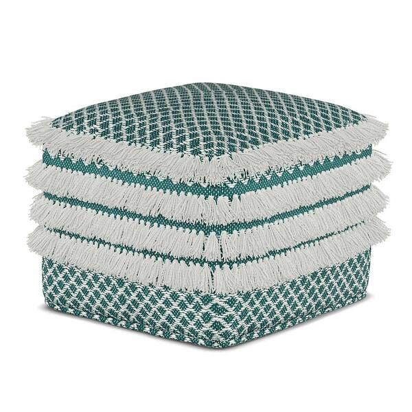 Detecteren bestuurder Evalueerbaar Simpli Home Leah Square Woven Pouf in Turquoise and White Recycled PET  Polyester AXCODPF-08TW - The Home Depot